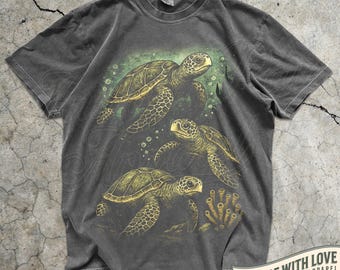 Sea Turtle Shirt, Ocean Graphic Tee, Marine Life T-Shirt, Save The Turtles Top, Beach Lover Gift, Surfer Ocean Conservation Sea Life Apparel