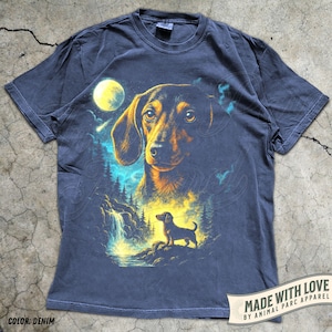 Dachshund Vintage Shirt, Wiener Dog Graphic Tee, Funny Dog Lover Gift, Full Moon Dog Shirt, Funny Dog Tee, Gift Dog Owner, Funny Dachshund Denim