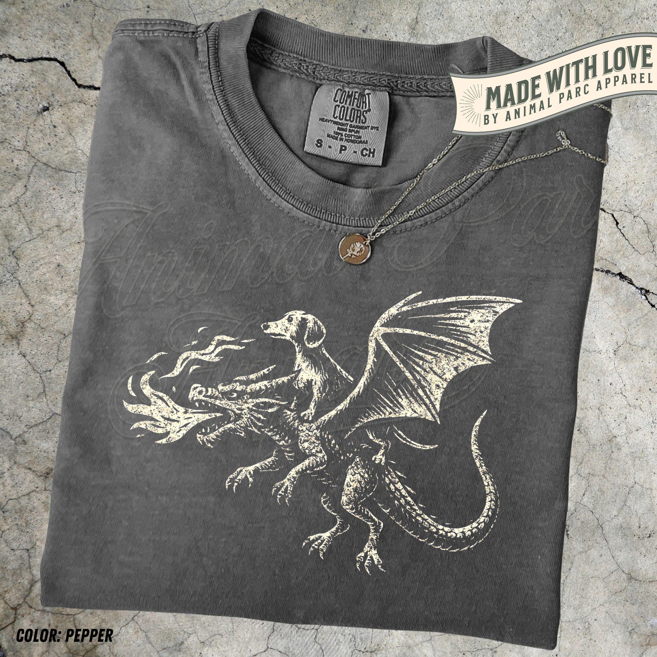 Dachshund on Dragon Graphic Tee, Medieval Dragon Vintage Shirt