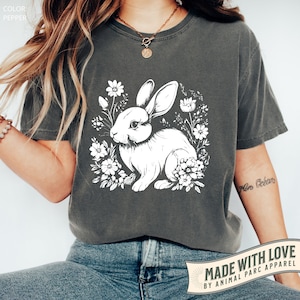 Cute Bunny With Flowers Vintage T Shirt, Rabbit Vintage Tee, Cute Rabbit, Rabbit Mom Shirt, Gift for Rabbit Bunny Lover, Lovely Bunny