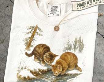 Kittens in Nature Shirt, Cute Kitten Graphic Tee, Cat Mom Gift, Outdoor Cat Tee, Nature Lover Gift, Gift for Her, Comfort Colors Cat Tee