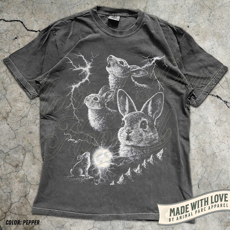Bunny Howling to the Moon Vintage T-Shirt, Silly Rabbit Tee Easter Gift, 90s Full Moon Shirt, Easter Bunny Shirt, Dark Gothic Animal Shirt Pepper