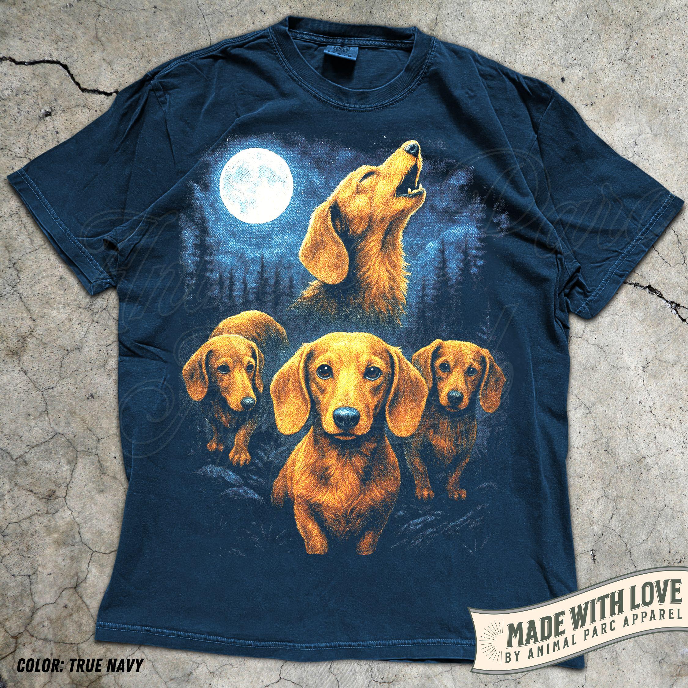 Dachshund Full Moon T Shirt, Vintage Wiener Dog Graphic Tee, Gift
