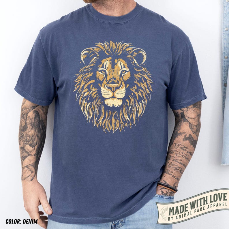 Lion Vintage Shirt Lion Graphic Tee, Gift Lion Lover Wild Cat Shirt Retro Lion Safari Shirt, Dark Lion Shirt Lion Gift Wild Animals Shirt Denim