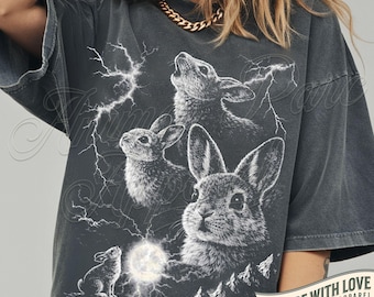 Bunny Howling to the Moon Vintage T-Shirt, Silly Rabbit Tee Easter Gift, 90s Full Moon Shirt, Easter Bunny Shirt, Dark Gothic Animal Shirt