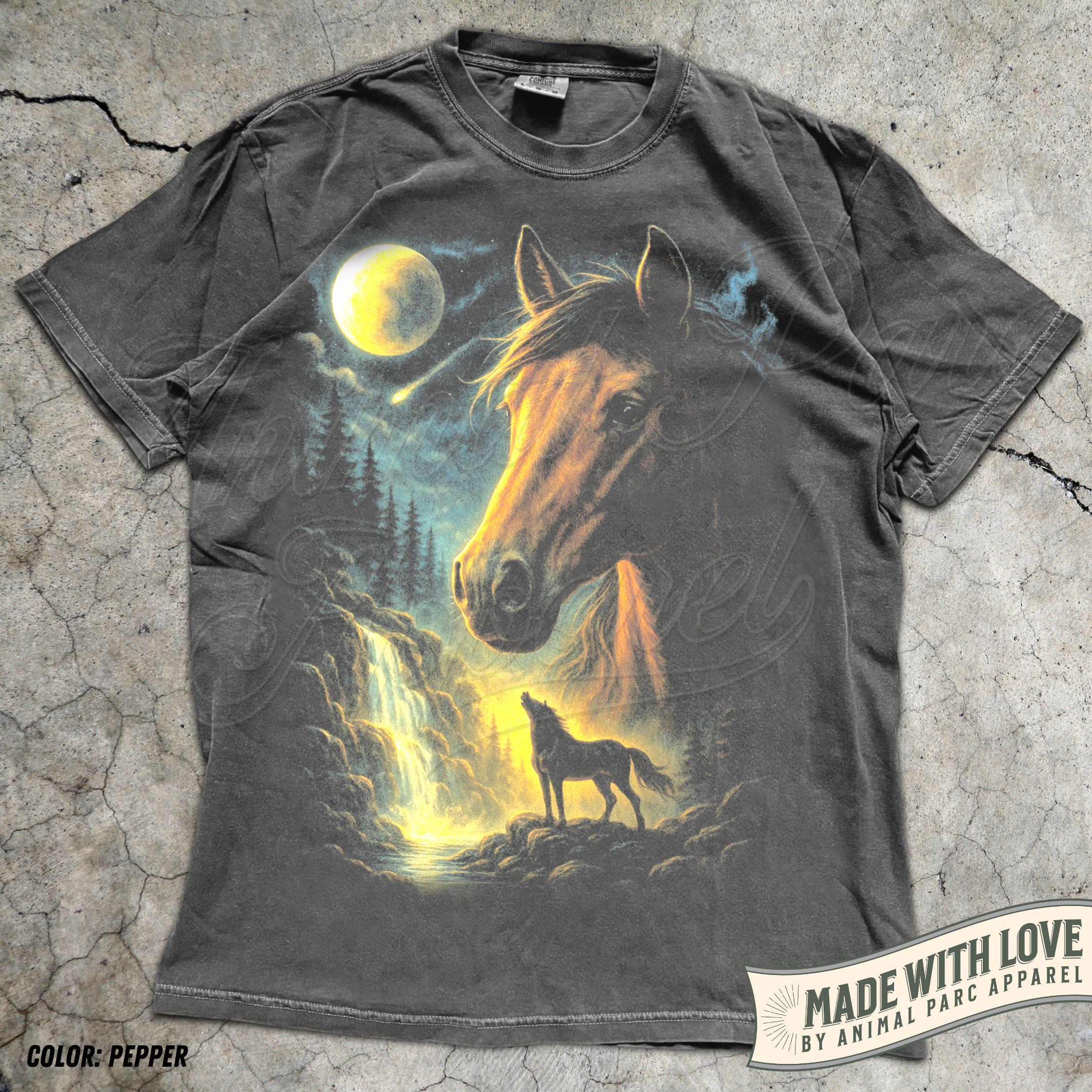 Horse T Shirt Western Cowboy Tee, Moonlight Horse Graphic Top