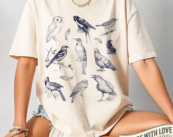 Birds Shirt Vintage Tattoo Style Birds TShirt Gift Nature Lover Cute Bird Watching Gift Bird Lover Pigeon Owl 90s Shirt Birds Graphic Tee
