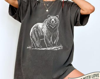 Grizzly Bear T-Shirt Comfort Colors Brown Bear Graphic Tee Aesthetic Nature Shirt Outdoorsy Animal Tee Cottagecore Hiking Shirt Bear Lover