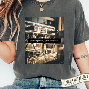 More Espresso Less Depresso Vintage T Shirt, Cute Coffee Shirt Espresso Machine Gift Coffee Lover, Vintage Coffee Retro Unisex Graphic Tee