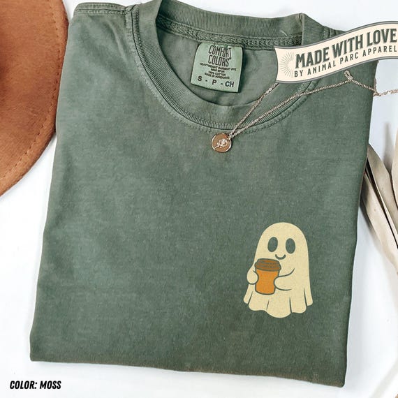 Ghost Coffee Shirt, Cute Pocket Graphic Tee With Ghost, Spooky Halloween Coffee Lover T-Shirt, Cozy Fall Top with Ghost Design, Gift For Her