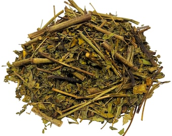 May include: A pile of dried green and brown herbs, likely for tea or herbal remedies.