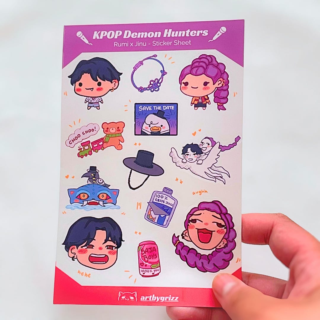Rumi X Jinu Fan Art Sticker Sheet - Kpop Demon Hunters, Cute Idol ...