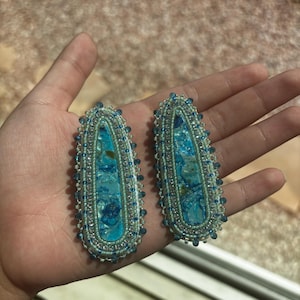 Turquoise Long Droplet Shape Indigenous Beaded Earrings