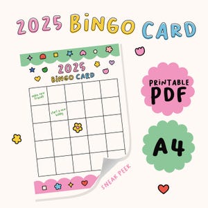 2025 Bingo Card, 2025 Vision Board, 2025 Manifestation, 2025 New Year's Resolution, New Year Goals, Doodles, Cute, Digital Download, PDF