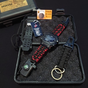 Handgemaakte paracord-horlogeband: G-shock-compatibel, kompas, mes