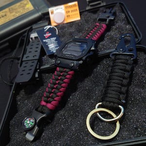 Handgemaakte paracord-horlogeband: Casio G Shock-compatibel, kompas, fluitje