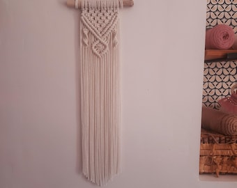 Macrame wall hanging boho driftwood and cotton wall decoration.