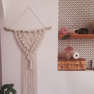 Macrame wall hanging boho driftwood and cotton wall decoration.