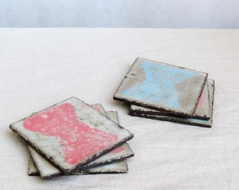 Handmade Ceramic Tiles, Set of 6 Unique Tiles, Home decoration