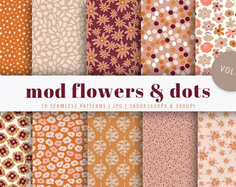 Mod Flowers and Dots Seamless Patterns