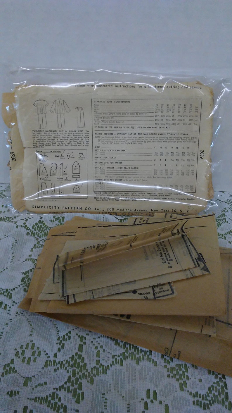 1940s Simplicity #2689 2 Pc Maternity Skirt /& Jacket Suit Junior Sz 14 Bust 32