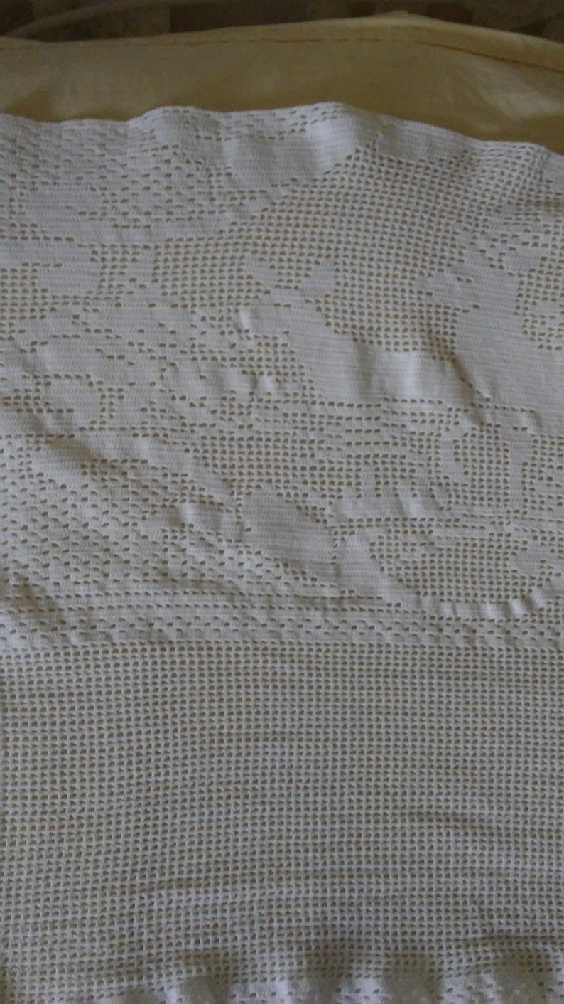 Beautiful white hand crocheted 28 x 80 inch Deer design Lace Panel