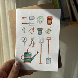 Carte de jardinage Aquarelle et encre Carte texturée de haute qualité pour les jardiniers Carte pour les grands-mères et les grands-pères
