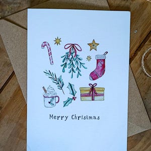 Vintage Weihnachtskarte | Aquarell und Tinte Druck | Strukturierte hochwertige Karte