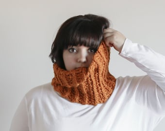 Crochet Infinity Cowl, Neck Warmers For Women, Neck Warmer Scarf, Cowl Scarf, Women's Ribbed Cowl, Neck Cowl, Infinity Wrap,  Russet Brown