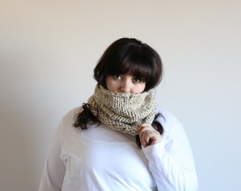 Beige Knit Cowl, Chunky Infinity Wrap, Neck Warmers For Women, Neck Warmer Scarf, Gift for Women, Man's Gift, Winter Cowl, Neckwarmer Scarf