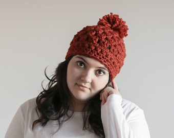 Crochet Pom Hat, Women's Hat, Men's Hat, Slouch Hat, Crochet Hat, Winter Hat, Slouch Beanie, Beanie Hat, Spice Pom Beanie, Gift for Women