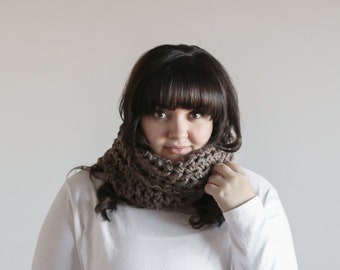 Crochet Infinity Cowl, Neck Warmers For Women, Neck Warmer Scarf, Cowl Scarf, Women's Ribbed Cowl, Neck Cowl, Infinity Wrap,  Barley Brown