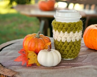 Autumn Coffee Sleeve, Lemongrass Cream Cup Cozy, Reusable Cup Cozy, Eco-friendly, To Go Coffee Sleeve, Crochet Cozy, Handmade Coffee Decor