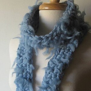 Chunky Scarf, Women&#39;s Scarf, Crochet Scarf, Winter Ice Scarf in Fluffy Thick Warm Pale Aqua Blue