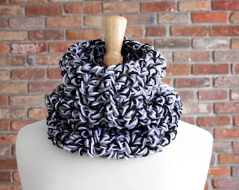 Women's Cowl, Men's Cowl, Crochet Cowl, Neck Cowl, Infinity Wrap, Neck Warmer, Neckwarmer, Black Grey White