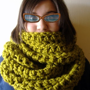 Crochet Cowl, Neck Cowl, Infinity Wrap, Snood, Oversized Cowl, Neck Warmer, Neckwarmer, Lemongrass Green, Green Scarf image 2