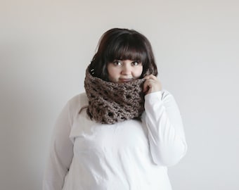 Crochet Cowl: Taupe Brown Lambswool Infinity Scarf