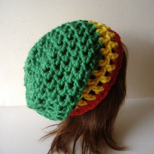 Rasta Hat, Women's Hat, Men's Hat, Slouch Hat, Crochet Hat, Winter Hat, Slouch Beanie, Beanie Hat, Tam Hat, Rastafari Hat, Green Yellow Red image 5