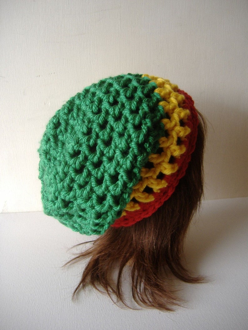 Rasta Hat, Women's Hat, Men's Hat, Slouch Hat, Crochet Hat, Winter Hat, Slouch Beanie, Beanie Hat, Tam Hat, Rastafari Hat, Green Yellow Red image 5