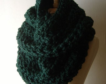 Crochet Cowl, Neck Cowl, Infinity Wrap, Snood, Oversized Cowl, Neck Warmer, Neckwarmer, Pine Green, Green Scarf