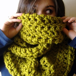 Crochet Cowl, Neck Cowl, Infinity Wrap, Snood, Oversized Cowl, Neck Warmer, Neckwarmer, Lemongrass Green, Green Scarf image 1