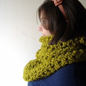 Crochet Cowl, Neck Cowl, Infinity Wrap, Snood, Oversized Cowl, Neck Warmer, Neckwarmer, Lemongrass Green, Green Scarf image 3