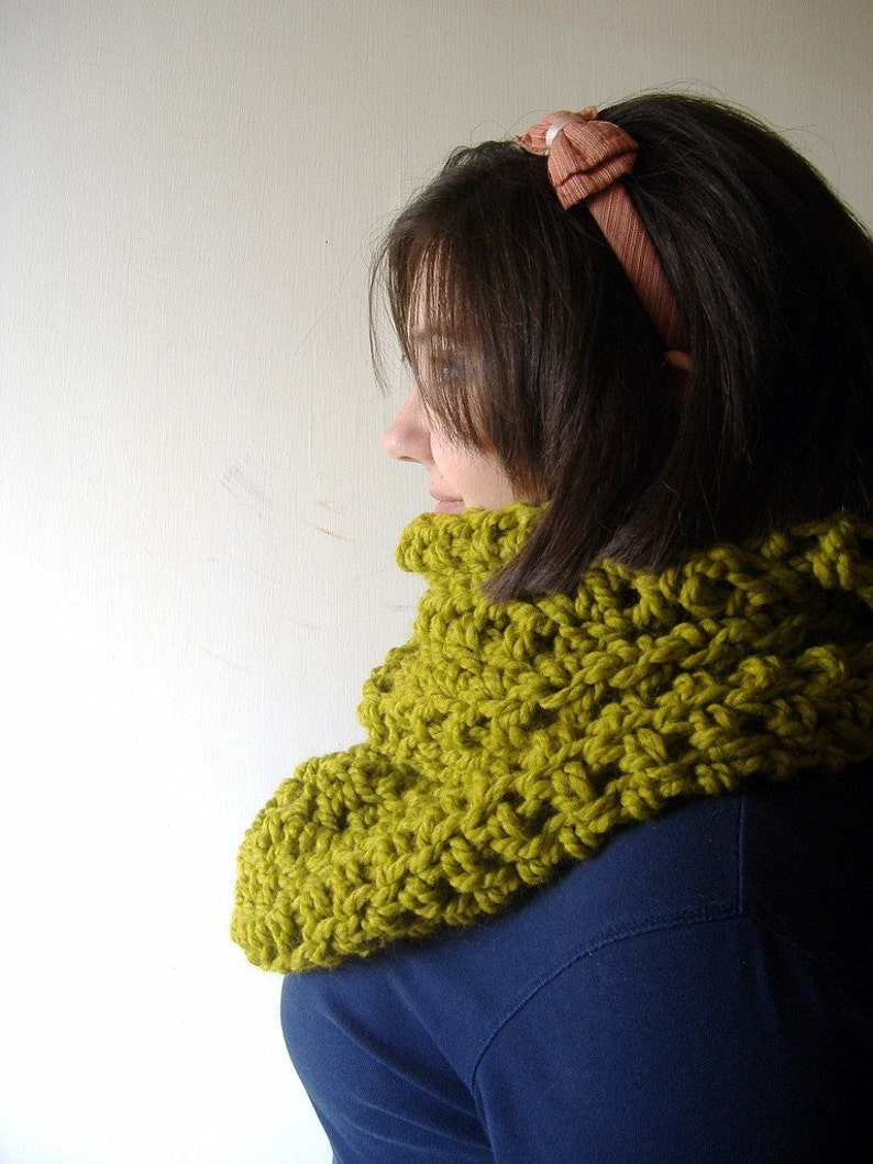 Crochet Cowl, Neck Cowl, Infinity Wrap, Snood, Oversized Cowl, Neck Warmer, Neckwarmer, Lemongrass Green, Green Scarf image 3