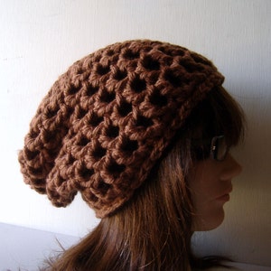 Women&#39;s Hat, Crochet Hat, Winter Hat, Slouch Beanie, Beanie Hat, Chocolate Brown