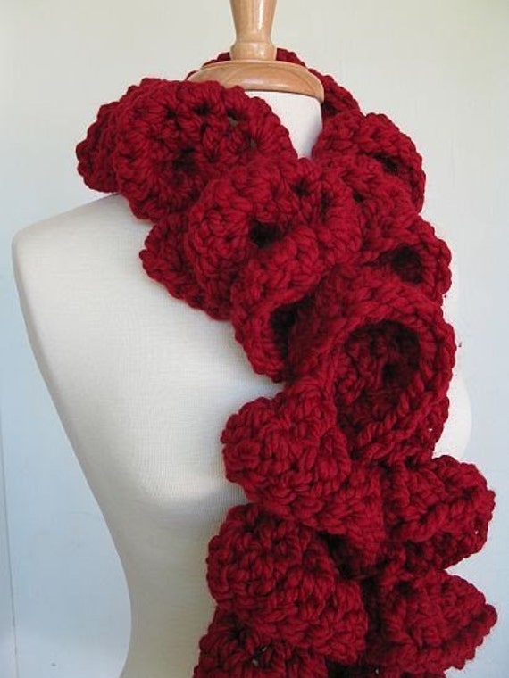 Chunky Scarf Women S Scarf Crochet Scarf Red Scarf Ruffle Scarf Oversized Scarf Crochet Scarf Red Cowl Handmade Scarf Scarflette