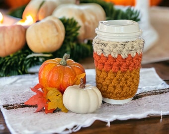 Candy Corn Coffee Sleeve, Autumn Cup Cozy, Reusable Cup Cozy, To Go Coffee Sleeve, Crochet Cozy, Handmade Coffee Coozie, Eco-friendly Gift