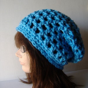 Women&#39;s Hat, Crochet Hat, Winter Hat, Slouch Beanie, Beanie Hat, Slouch Hat, Brown Hat, Slouchy Hat, Slouchy Beanie, Aqua Blue, Handmade Hat