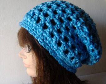 Women's Hat, Crochet Hat, Winter Hat, Slouch Beanie, Beanie Hat, Slouch Hat, Brown Hat, Slouchy Hat, Slouchy Beanie, Aqua Blue, Handmade Hat