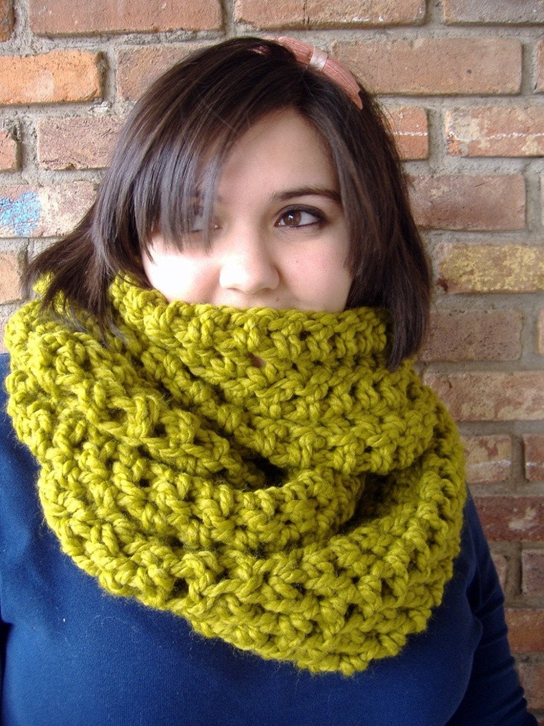 Crochet Cowl, Neck Cowl, Infinity Wrap, Snood, Oversized Cowl, Neck Warmer, Neckwarmer, Lemongrass Green, Green Scarf image 4