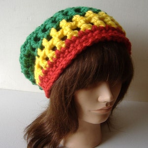Rasta Hat, Women's Hat, Men's Hat, Slouch Hat, Crochet Hat, Winter Hat, Slouch Beanie, Beanie Hat, Tam Hat, Rastafari Hat, Green Yellow Red image 4